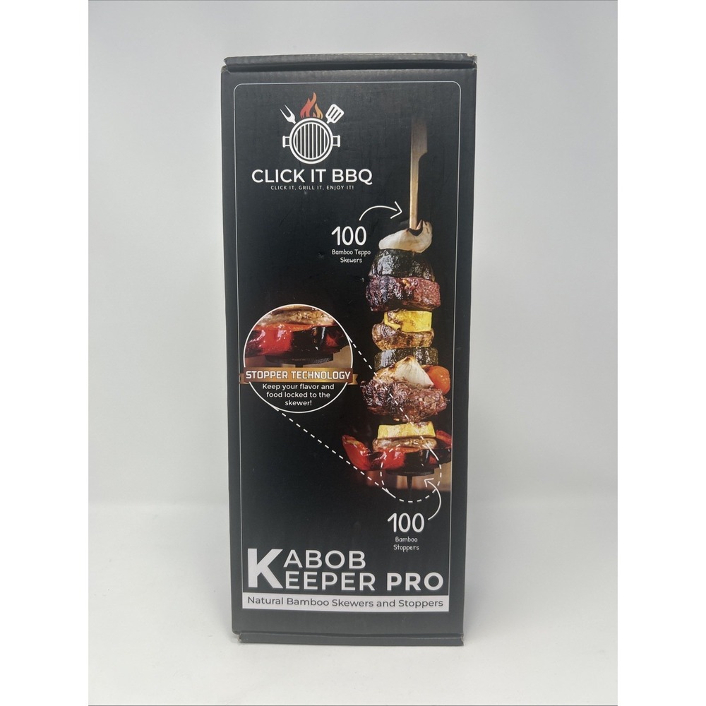 Kabob Keeper pro Natural Bamboo 100 Skewers And 100 Stopper New